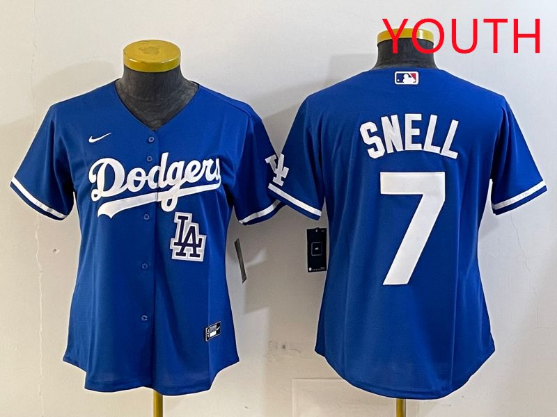 Youth Los Angeles Dodgers 7 Snell Blue Game 2025 Nike MLB Jersey style 9